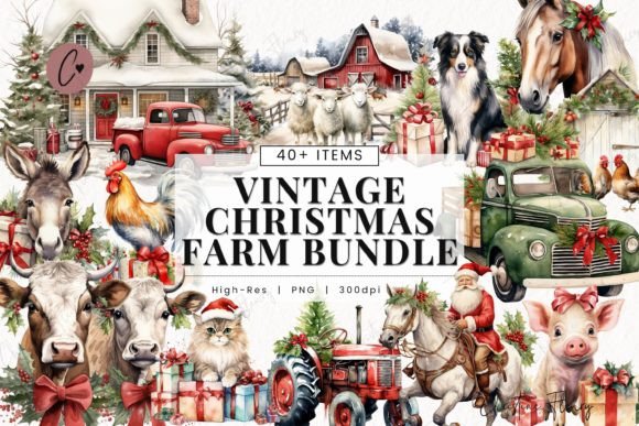 Download Vintage Christmas Farm Clipart - Christmas Collection