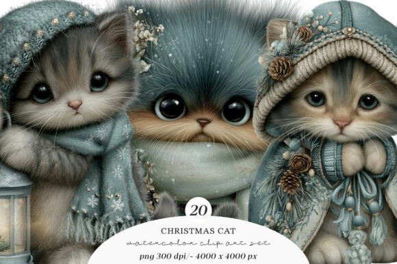 Download Whimsical Christmas Cat Clipart Bundle - Christmas Collection