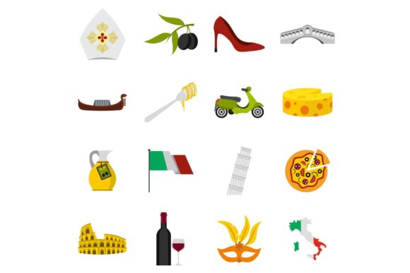 Download Italy Icons Set, Flat Style - Style Collection
