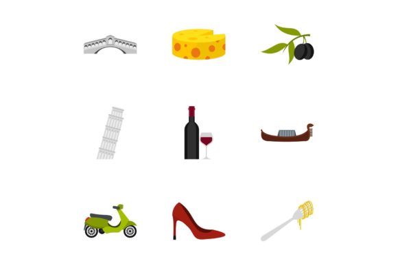 Download Travel to Italy Icons Set, Flat Style - Style Collection